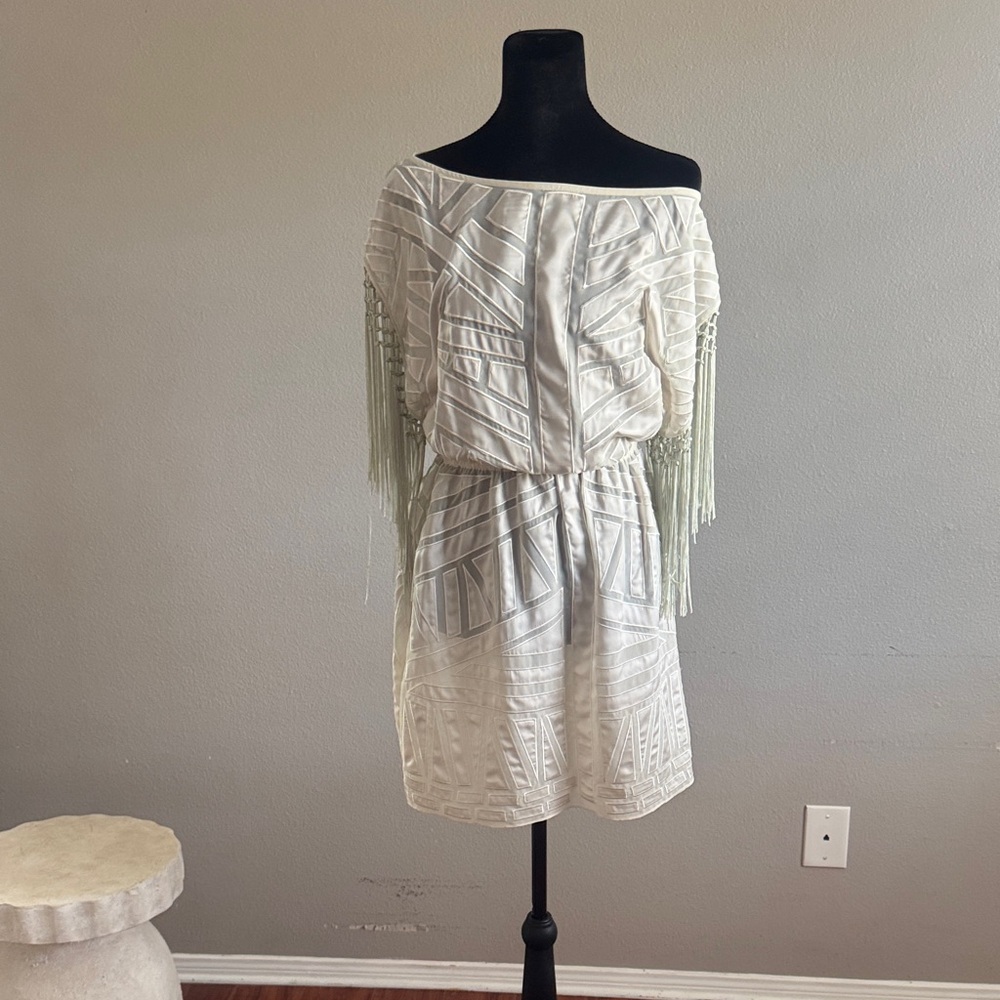 bebe Off-Shoulder White Mini Dress